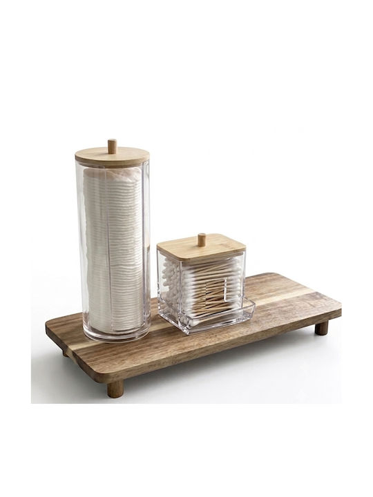 Bathroom Accessory Set Wooden Transparent 3 Pieces