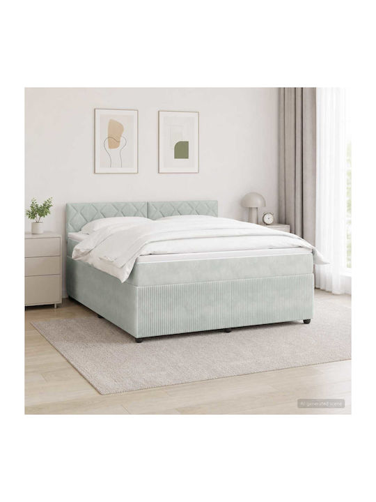 Doppelbett Mit Samt Bezogen Helles Grau Mit Lat...