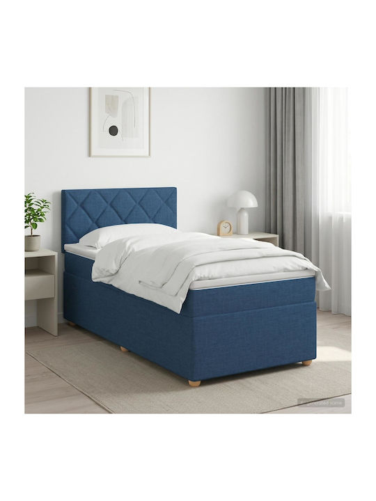 Single Upholstered Bed with Fabric Blue with Sl...