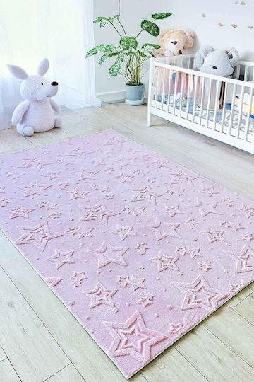 SteweHome Kinderteppich Sterne Baumwoll Rosa Nach Meter Breite 80cm 80x500cm Dicke 60mm