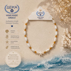 Deka Handmade Necklace Natural Seashell Stones Metal Chain 50 Cm Orange
