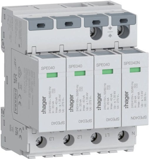 Hager Panel Lightning Protection Type T2 Four Pole Maximum Discharge Current 40kA