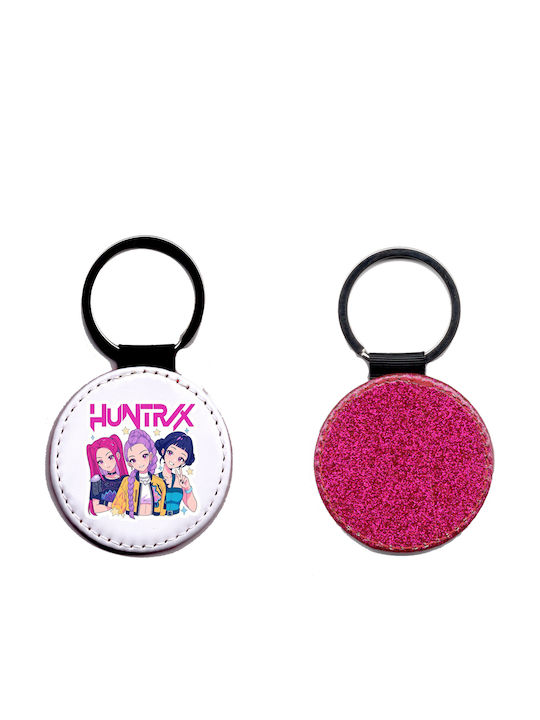 Leather Round Keychain Kpop Demon Hunters Glitter Fuchsia
