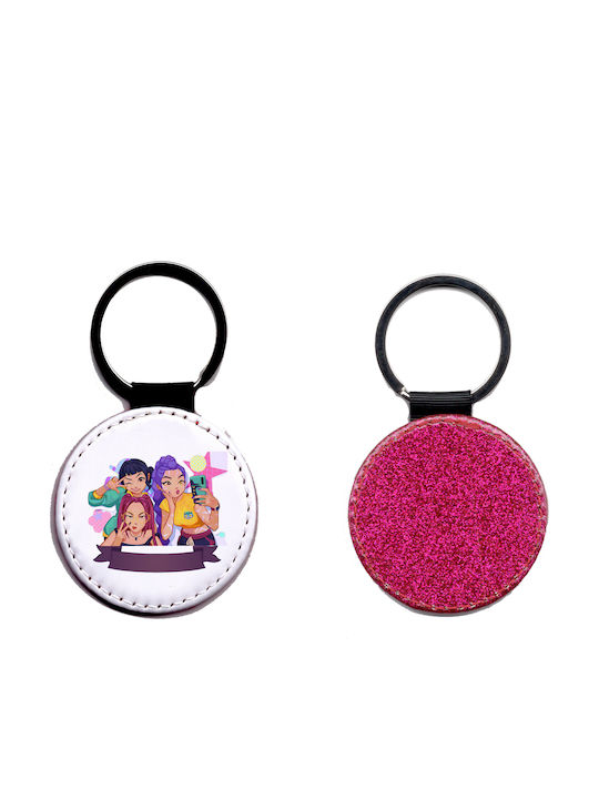 Breloc Rotund Din Piele Kpop Demon Hunters Sclipici Fuchsia