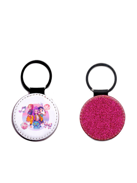 Leather Round Keychain Kpop Demon Hunters Glitter Fuchsia