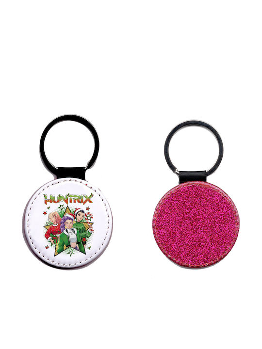 Leather Round Keychain Kpop Demon Hunters Glitter Fuchsia