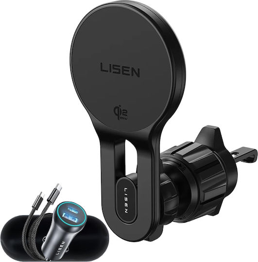 Lisen Car Mobile Mount with Adjustable Hooks & Wireless Charging 25W Black