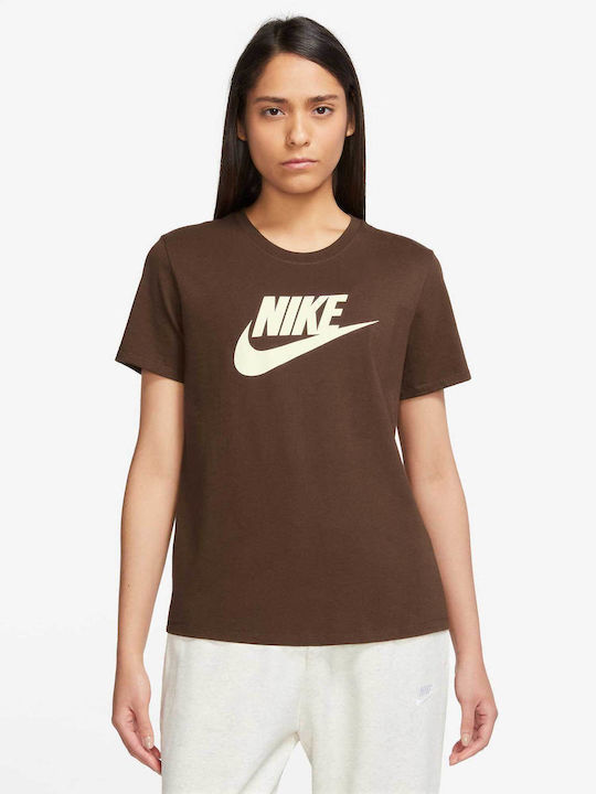 Nike Дамска блуза Памучна Къс Ръкав Brown