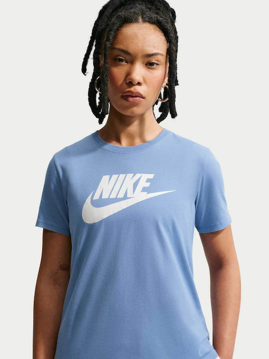 Nike Дамска блуза Памучна Къс Ръкав Син