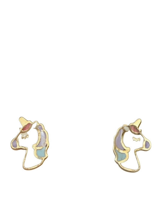 Kontopoulos Еднорог Детски Обици Studs Еднорози от Злато 9 Карата