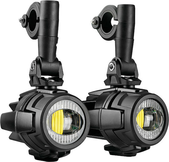 Lampa Lampa Moto Fog Lights Fog-X1 12V 20W 2123Lm 6000-6500K Φ76mm 4 LED Waterproof IP68 Wiring Mounts Φ24-26mm Set 2 Pcs 9158.1-LM 9158.1-LM