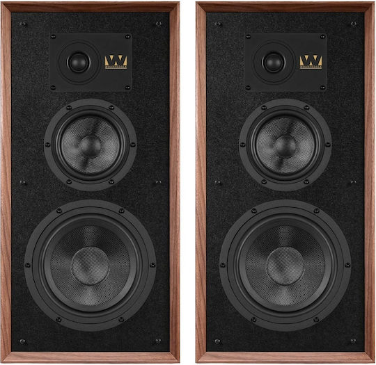 Super Linton Pair Passive Hi-Fi Speakers Base 200W 3 Driver Configuration 24.6x29.5x36cm Walnut Veneer