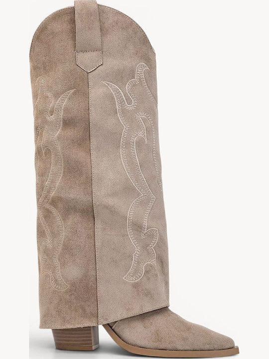 Beige Western Boots Embroidered Design Pointed Toe