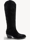 Black Western Suede Boots Decorative Stitching