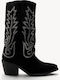 Black Western Suede Boots with Strass Low Heel