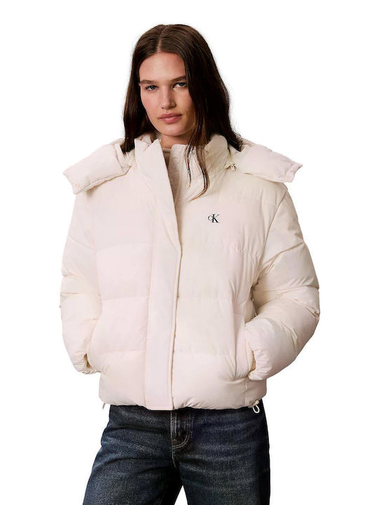 Calvin Klein Short Women's Puffer Jacket for Winter Ecru