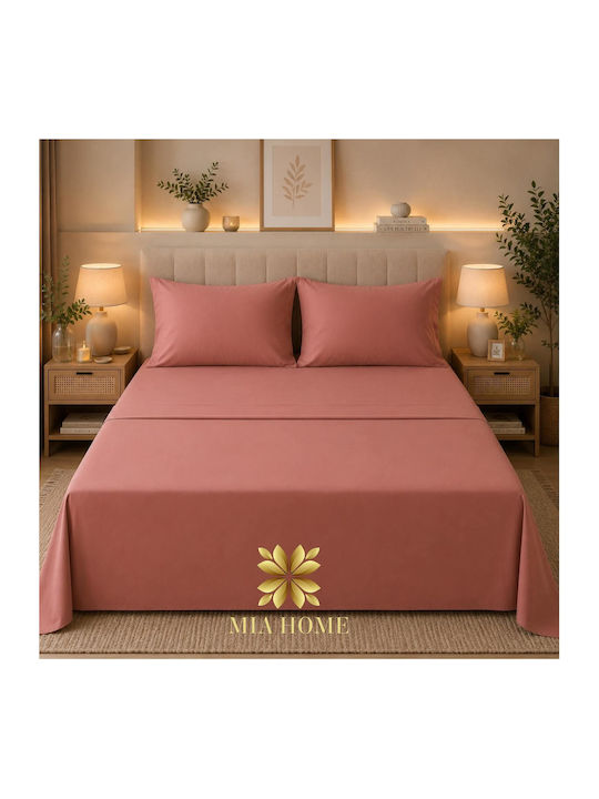 Mia Home Bed Sheet Set With 2 Pillowcases Super Double 240x270cm Salmon 3 Pieces