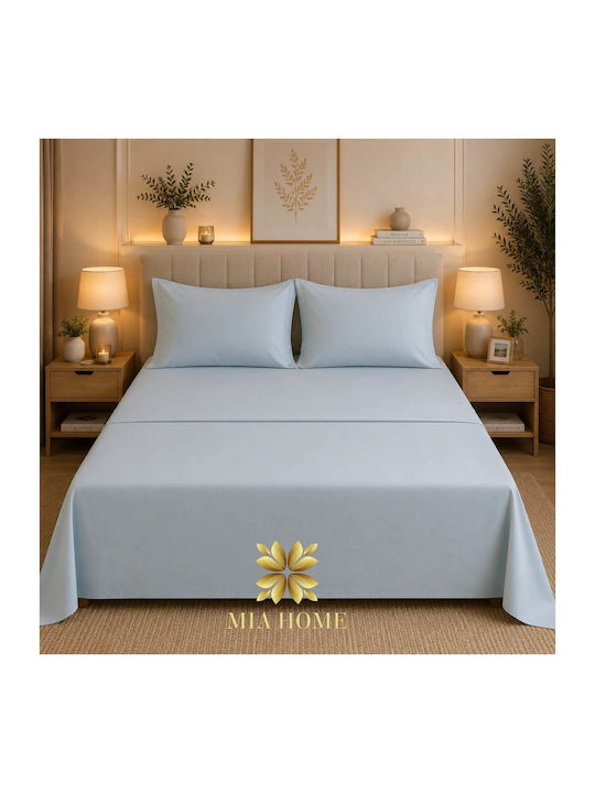 Mia Home Bed Sheet Set With 2 Pillowcases Super Double 240x270cm Sky Blue 3 Pieces