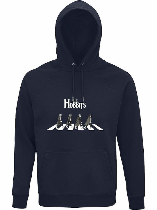 Bio-Baumwolle Unisex Kapuzenpulli Hobbits auf Abbey Road Lotr Marineblau
