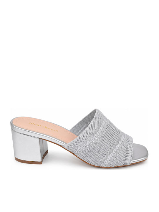 Damen Pantoletten mit Chunky Niedrigem Absatz in Silber Farbe