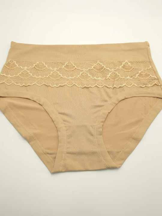 Topaki High Waist Women's Briefs with Beige Lace
