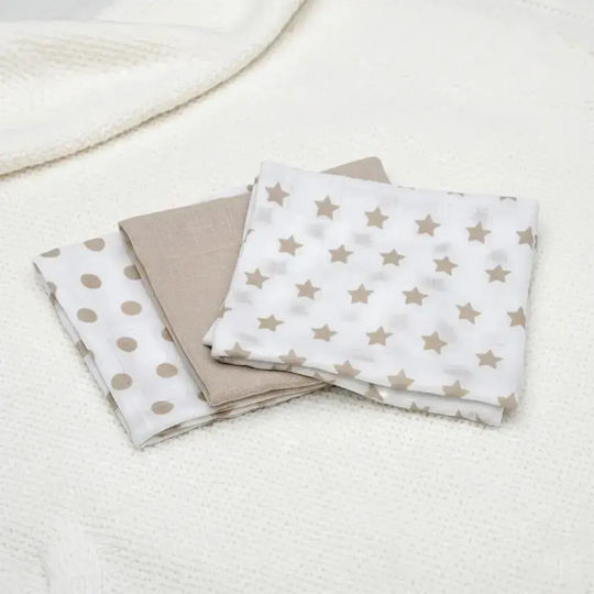 Gamberritos Kids Stars Burp Tücher & Pucktücher aus Musselin Beigefarben 80x80cm 3 Stück