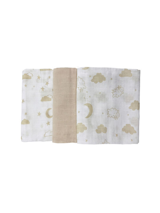 Gamberritos Kids Sheeps Baby Swaddle Blanket from Muslin Beige 70x70cm 3 Pieces