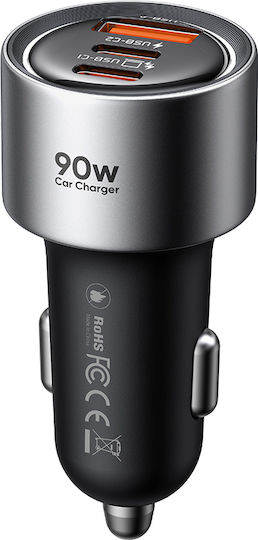 Mcdodo Car Charger 90W 3A with Ports 1xUSB 2xType-C with Type-C Cable Black Colour