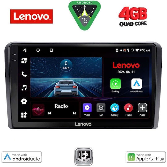 Lenovo Ηχοσύστημα Αυτοκινήτου για Fiat Panda 2003-2012 (Bluetooth/USB/WiFi/GPS/Apple-Carplay/Android-Auto) με Οθόνη Αφής 9"