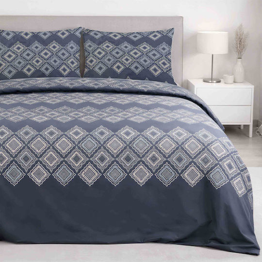 Darymex Σετ Παπλωματοθήκη Βαμβακερή 200x220cm Διπλή με 2 Μαξιλαροθήκες Μπλε Σκούρο
