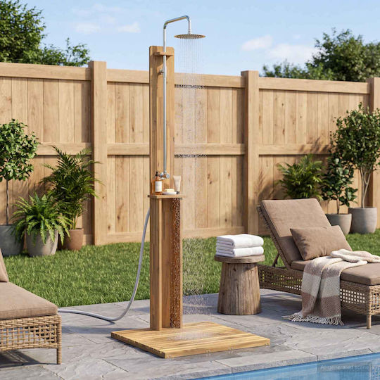 vidaXL Pool Shower from Natural Wood 217x75x74cm White