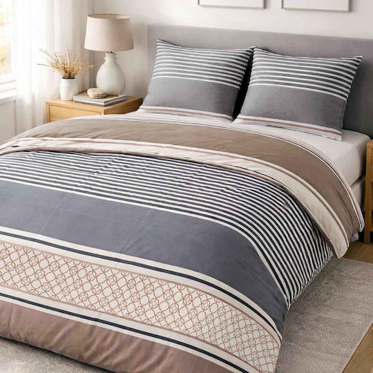 Darymex Cotton Duvet Cover Set 220x200cm Double With 2 Grey Brown Pillowcases