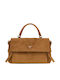Handtasche aus Leder für Damen Flap Tasche Wildleder Cognac