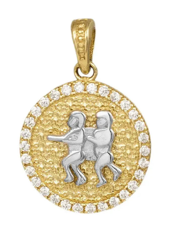 Zwillinge Tierkreiszeichen Charm aus Weißgold 9K mit Zirkon