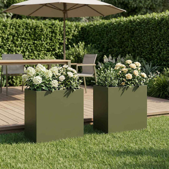 vidaXL Set of 2 Metallic Olive Green Flower Pots 30cm
