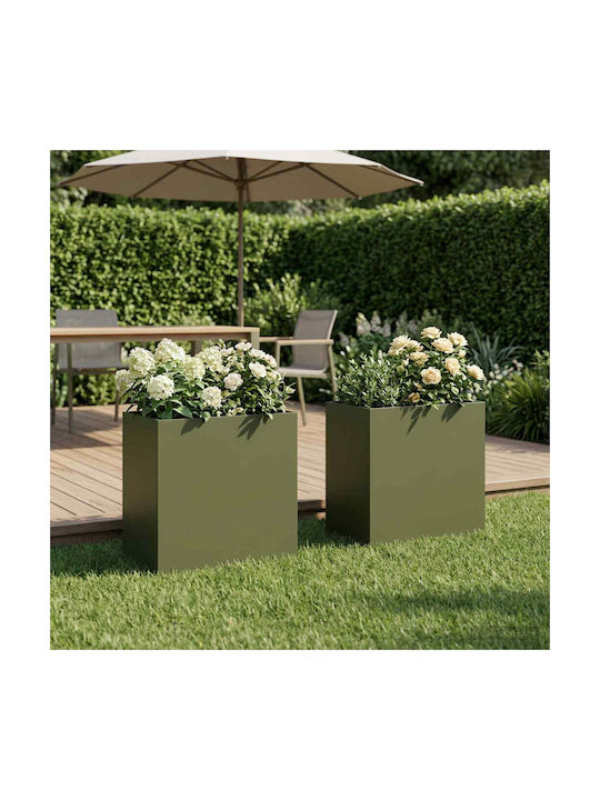 vidaXL Set 2 Metallische Pflanzgefäße Mit Lime ...
