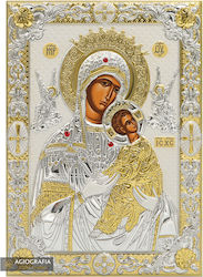 Immaculate Virgin Mary Silver-Plated Silk-Screen Icon Wood 15.5 X 21.5 Cm 6.1 X 8.4 In