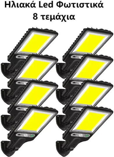Led Set of 8 Wall Mounted Solar Lights Cold White 6500K with Motion Sensor, Photocell and Remote Control IP65