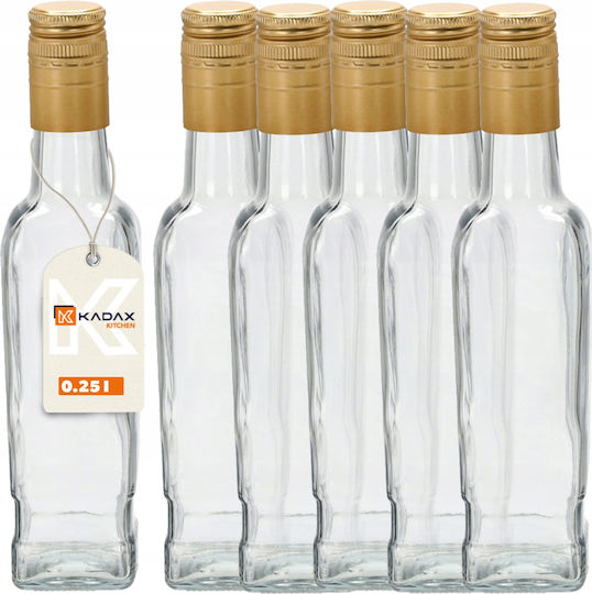 Kadax Glas Wasserflasche mit Schraubdeckel Transparent 250ml 6 Stücke