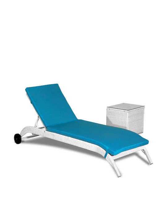 Șezlong Rattan 203451 cu pernă și roți albă cu măsuță 2 buc 195x58x84cm Șezlong Rattan 203451 cu pernă și roți albă cu măsuță 2 buc 195x58x84cm