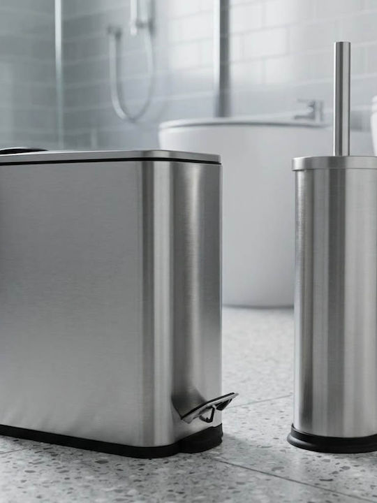 TnS Hotel Inox Bathroom Brush and Bin Set Soft Close 5lt Silver