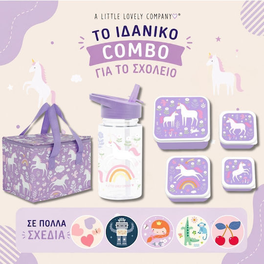 Προσφορα A Little Lovely Company Σετ 4 Δοχεία Φαγητού Μαζί Παγούρι & Τσαντάκι Μεταφοράς Unicorn Dreams