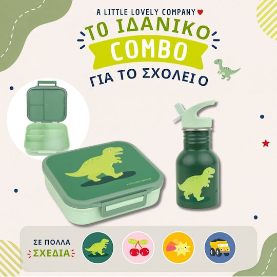 Offer A Little Lovely Company Bento Food Container 900ml & Stainless Steel Bottle 350ml Dinosaur