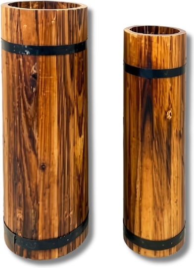 Set Decorative Floor Vases Wooden Brown 2 Pieces