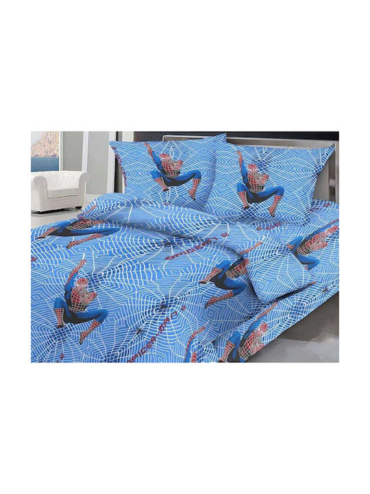 Set Single Sheets with Elastic Band Cotton Light Blue 100x200cm