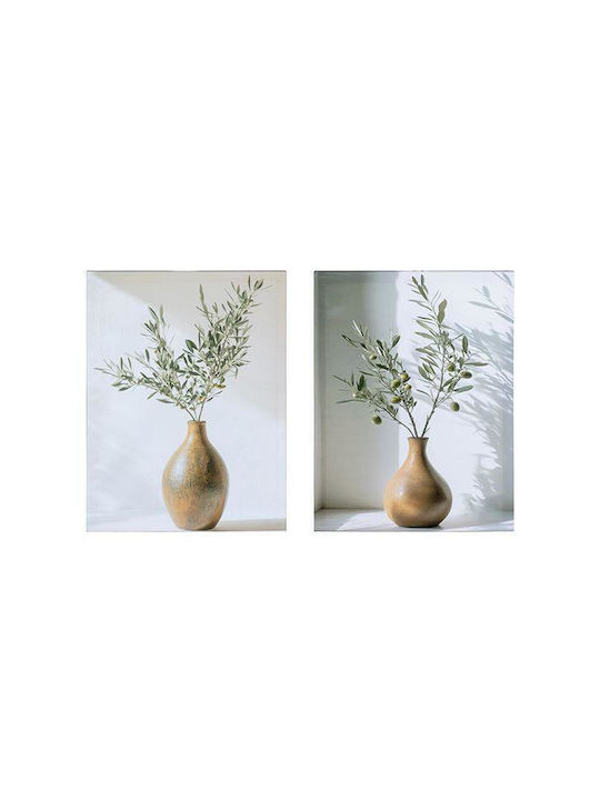 Set of 2 Pieces Canvas Paintings Olive Vase White Brown Green 30x1.8x40cm 812-20116 Estheti