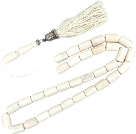Kompologadiko Worry Beads with 33 Beads from Camel Bone with White Tassel