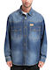 Camasa Barbat Mânecă Lungă Denim Overshirt Linie Supradimensionată Albastru