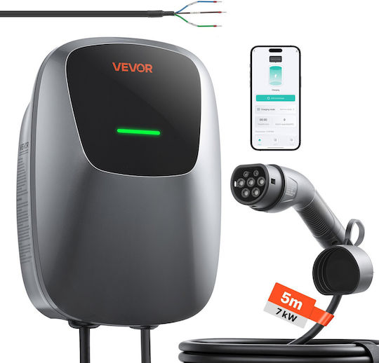 Vevor Επιτοίχιος Μονοφασικός Φορτιστής 7kW με Ενσωματωμένο Καλώδιο 5m Type 2 (OZDXJLD7KWCDNDCUR001V7)