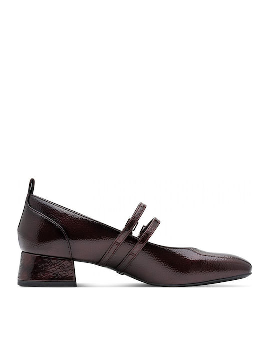 Lackleder Pumps mit Riemchen & Niedrigem Absatz Braun